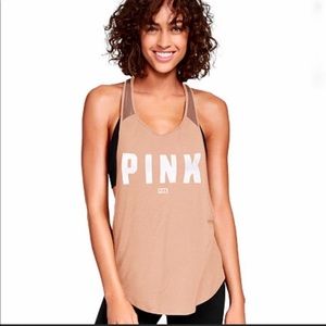 PINK VS mesh inserts flowy cotton nude color tank top